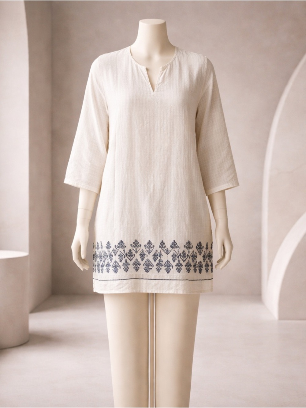 Roberta Roller Rabbit Womens Sardina Kurta Fish Tunic Top White Cotton - Size L